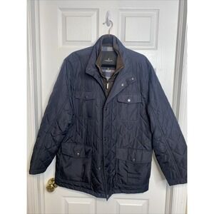 London Fog Men Large Black Zip & Button Corduroy Collar Quilted Poly Fill Jacket